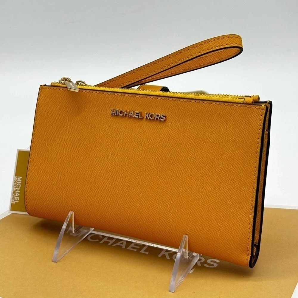 Michael Kors Large Double Zip Wallet Wristlet Jasmine Yellow - Picture 3 of 10